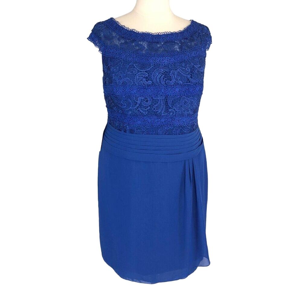 JJ's House Mother of Bride Illusion Lace A-Line Dress Knee Length Blue NWT